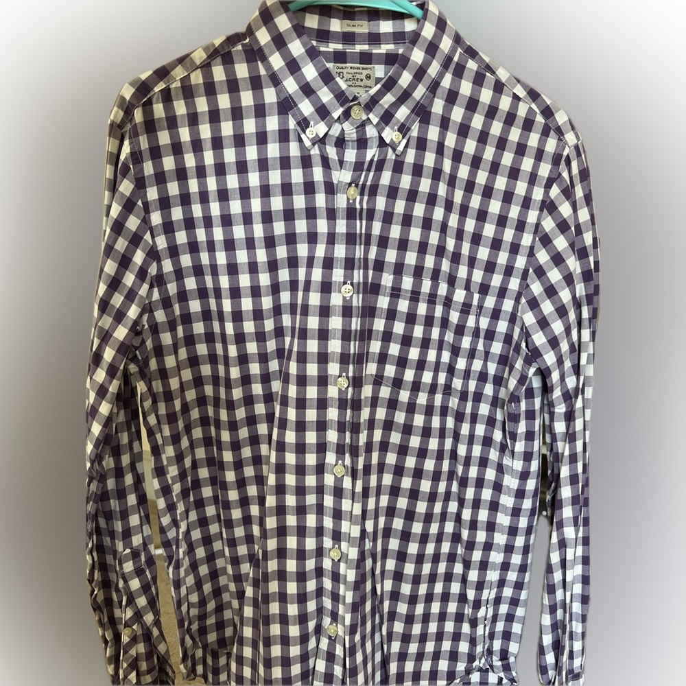 JCrew Mens Slim Fit Purple Checkered Dress Shirt